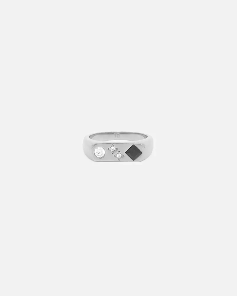 Saint Morta Iced Stars Signet Ring White Gold 1