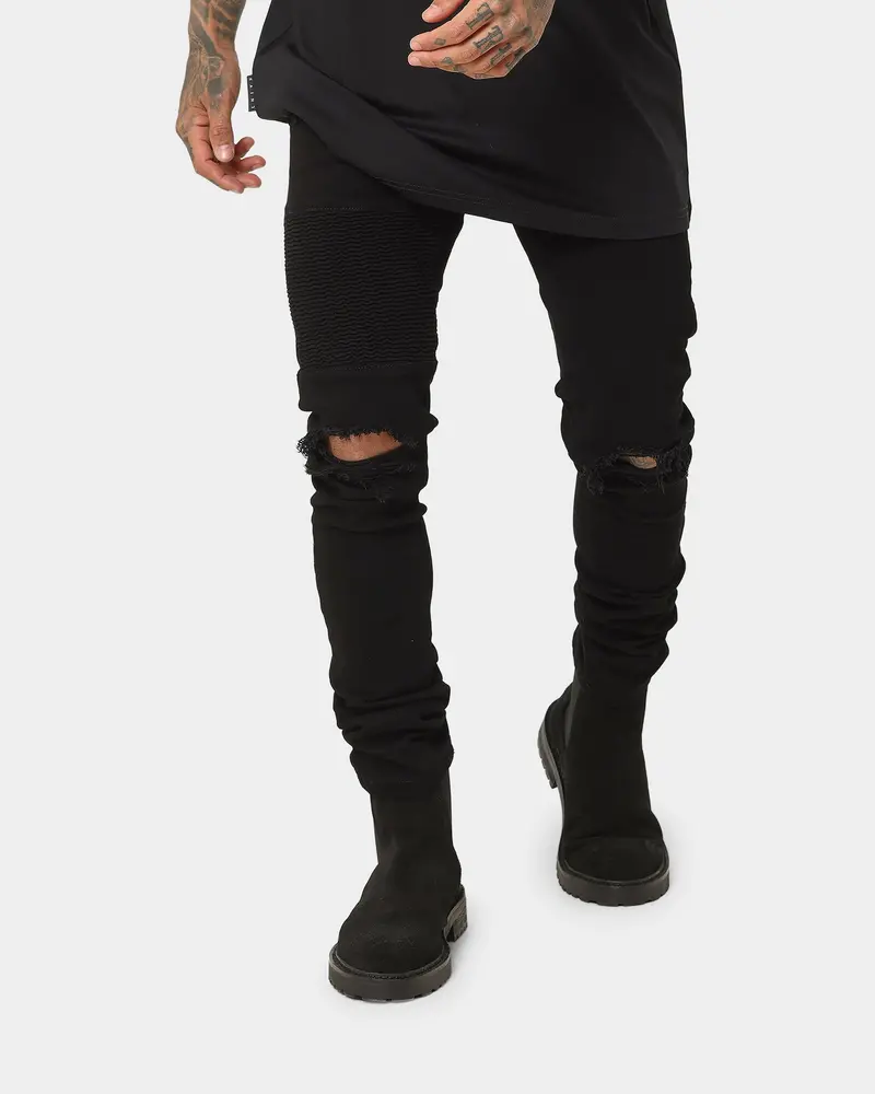 Saint Morta Index Distressed Biker Jeans Black 1