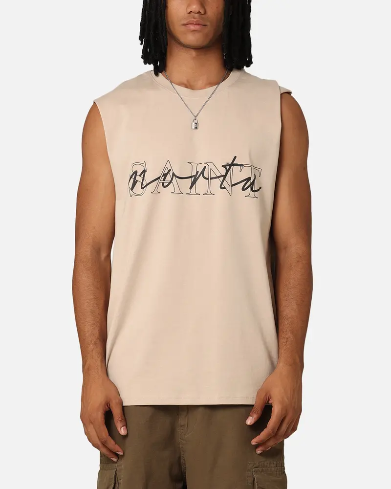 Saint Morta Interlock Oversized Muscle T-Shirt Stone 1