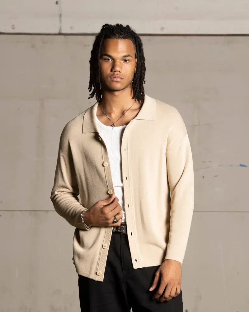 Saint Morta Knitted Long Sleeve Button Up Shirt Tan 1