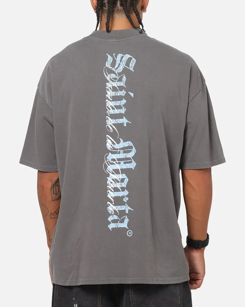 Saint Morta La Muerte Script T-Shirt Washed Charcoal 1