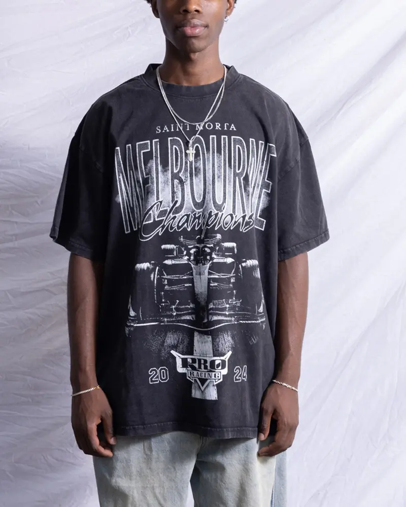 Saint Morta Melbourne Champions Racing T-Shirt Black Acidwash 1