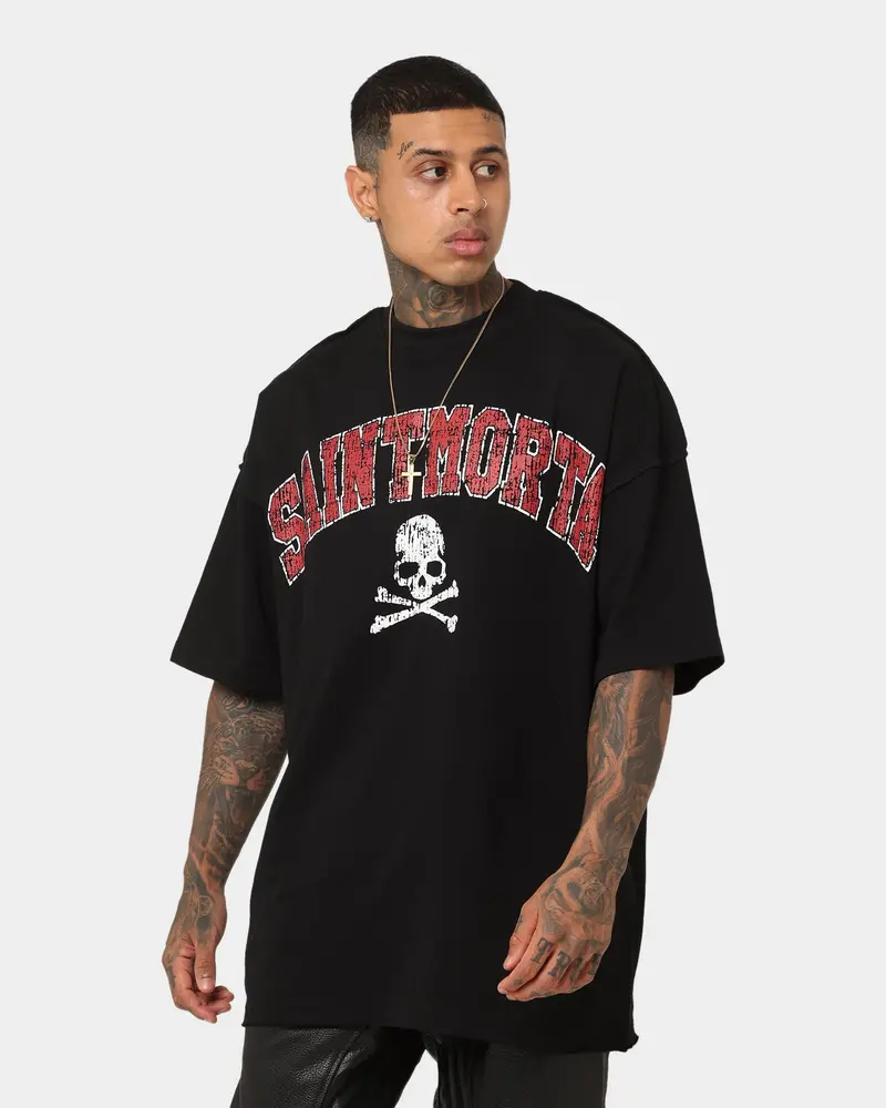 Saint Morta Members Club Boxy T-Shirt Black/Red 1