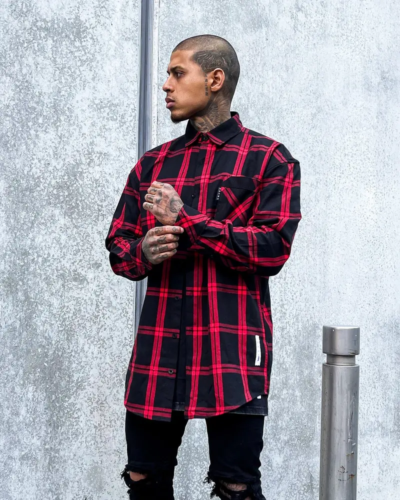 Saint Morta Men's Prima Long Sleeve Flannel Shirt Red/Black 1