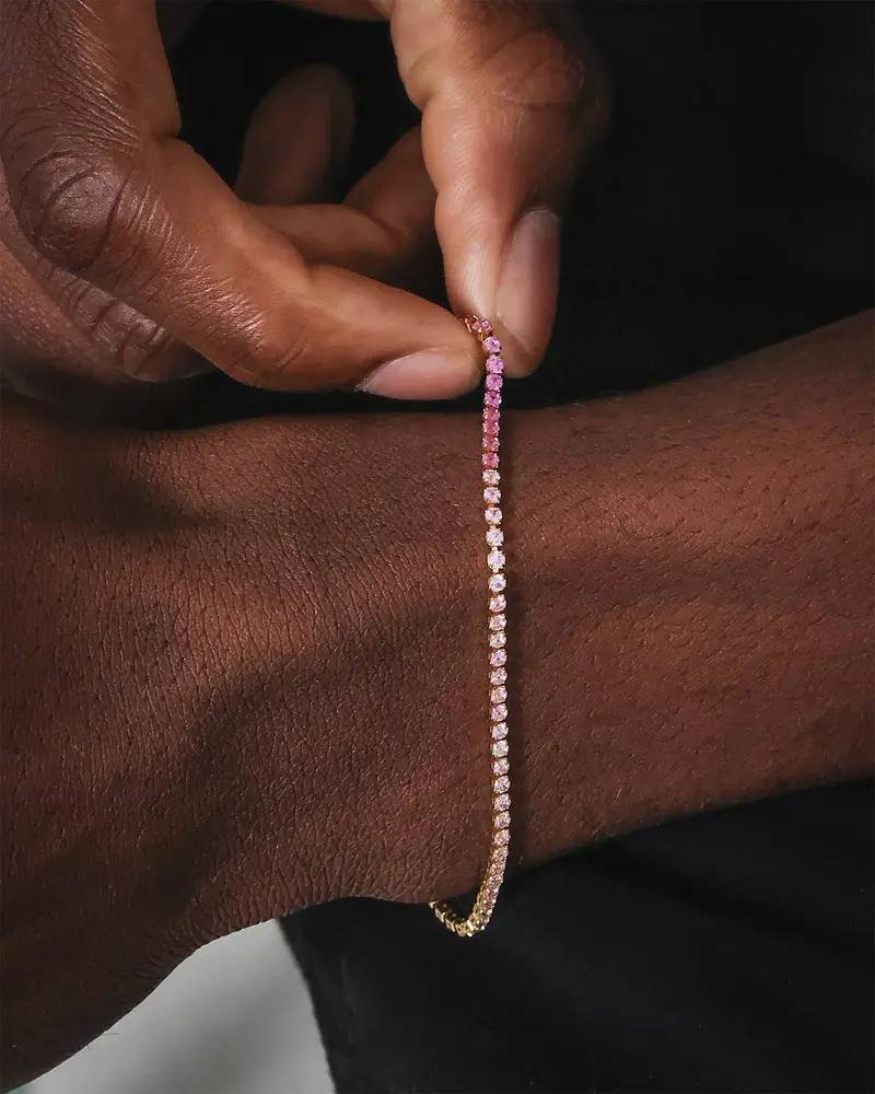 Saint Morta Micro Coloured Tennis Bracelet Gold/Pink 1