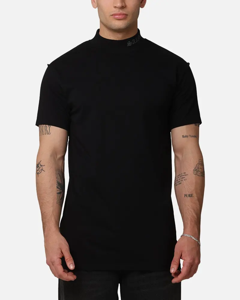 Saint Morta Old English Mock Neck T-Shirt Black/Black 1