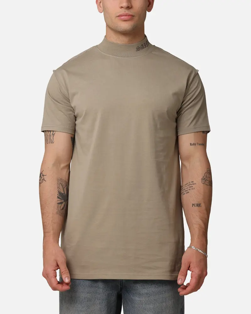 Saint Morta Old English Mock Neck T-Shirt Brown/Brown 1