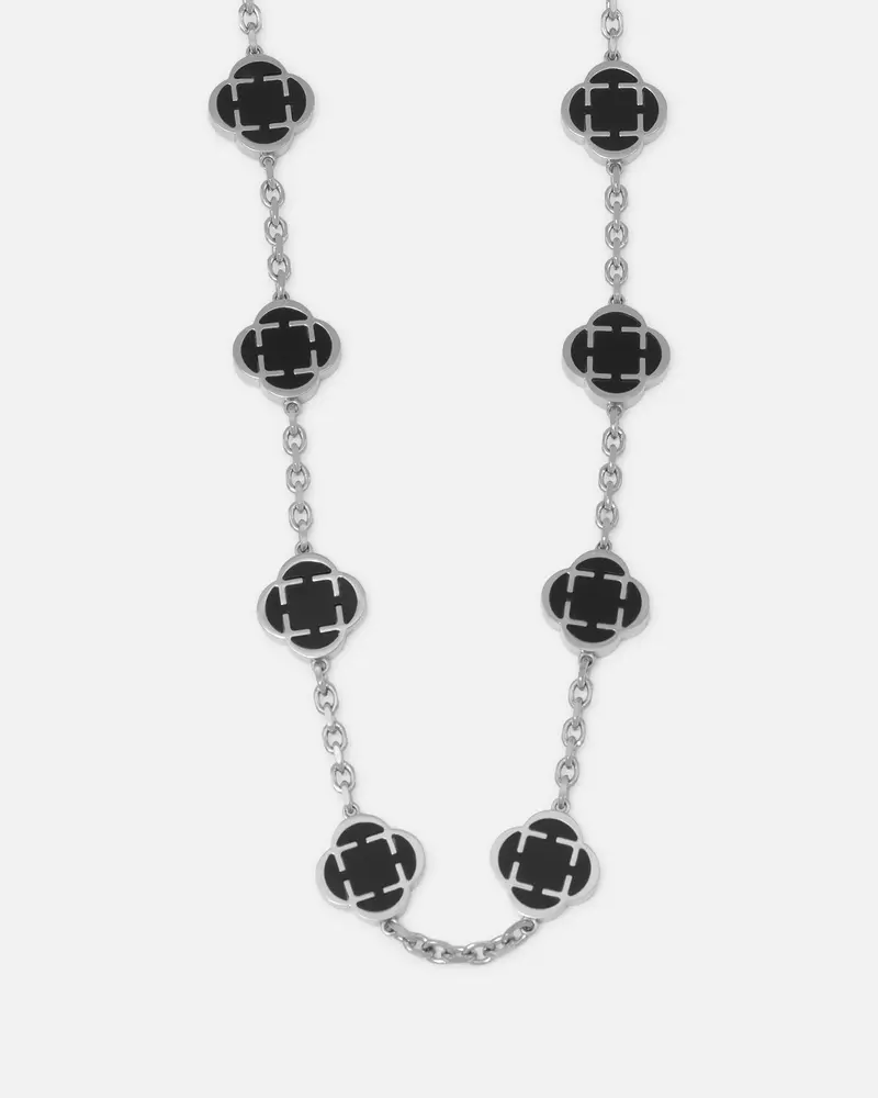 Saint Morta Onyx Clover Necklace White Gold 1