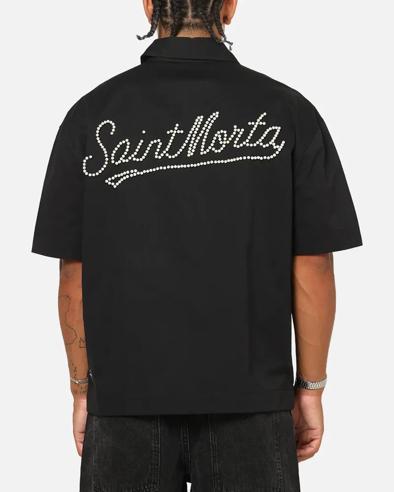 Saint Morta Pearl Script Button Up Shirt Black 1
