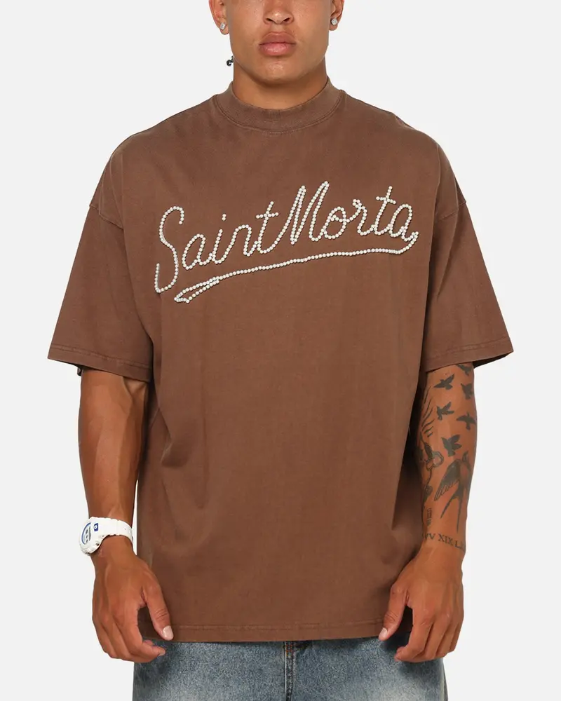 Saint Morta Pearl Script T-Shirt Washed Brown 1