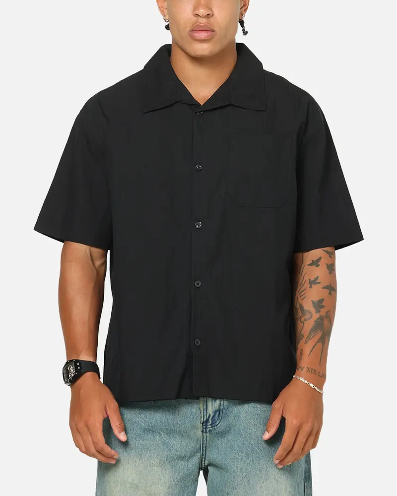 Saint Morta Raw Cut Twill Button Up Shirt Black 1