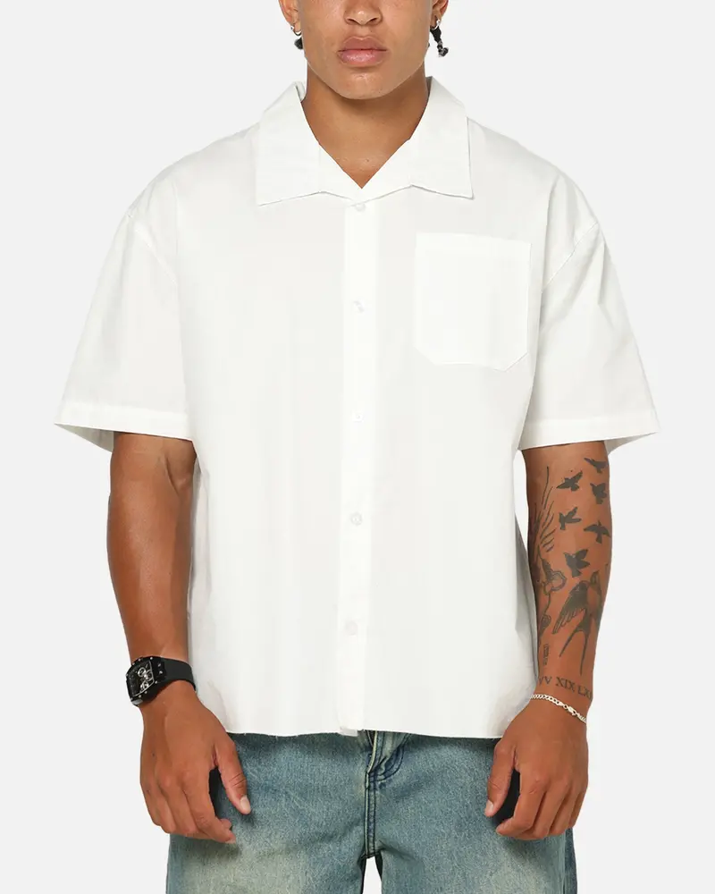 Saint Morta Raw Cut Twill Button Up Shirt Off White 1