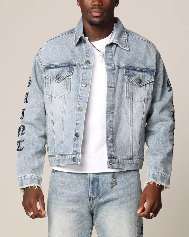Saint Morta Rip Gothic Cutoff Denim Jacket Superwash Blue 1