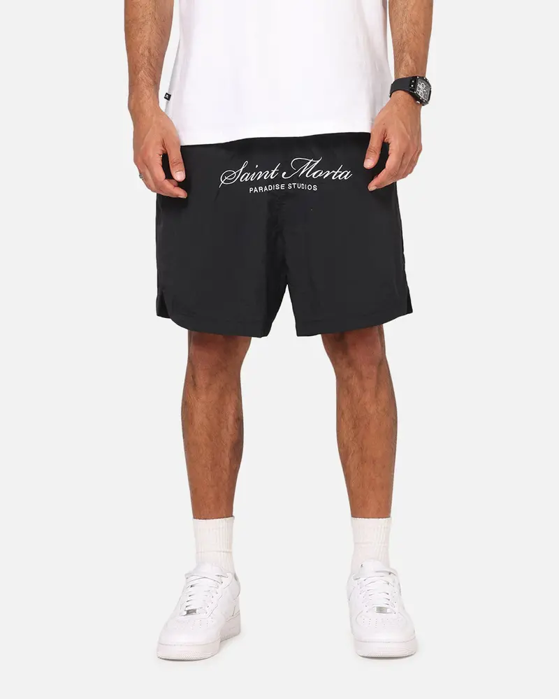 Saint Morta Saint Studios Logo Nylon Shorts Black 1