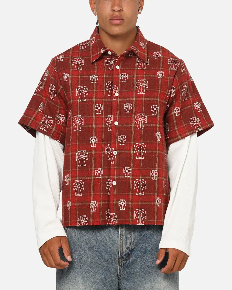 Saint Morta Sanctuary Layered Button Up Shirt Red 1