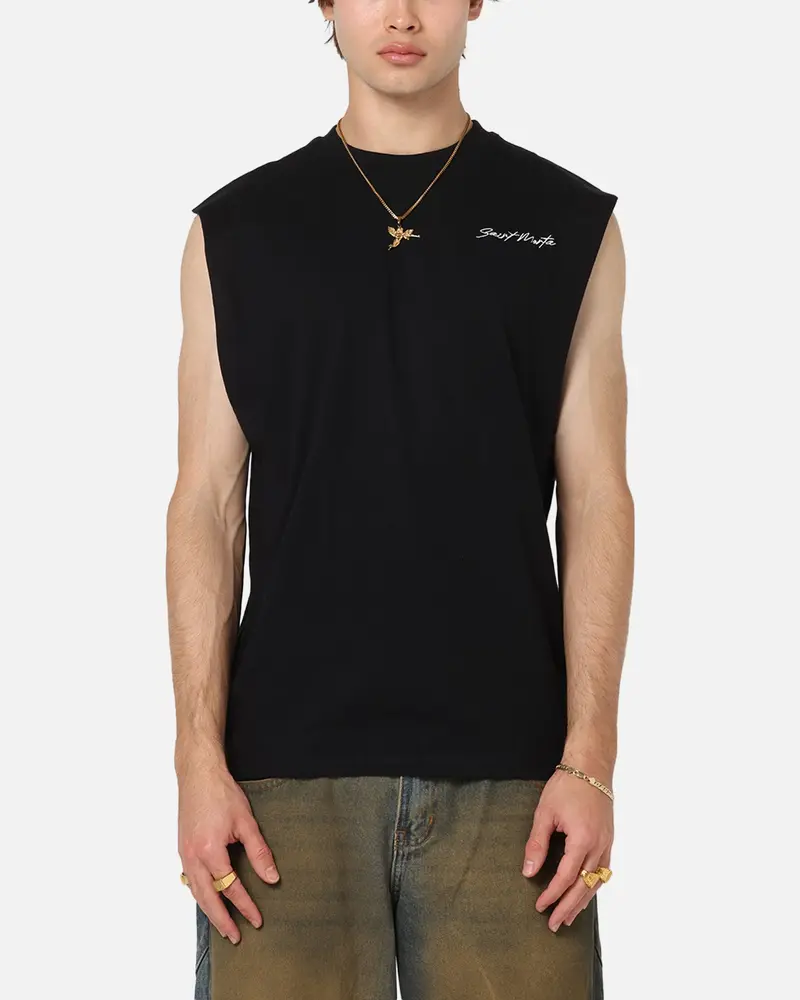 Saint Morta Scription Oversized Muscle T-Shirt Black 1