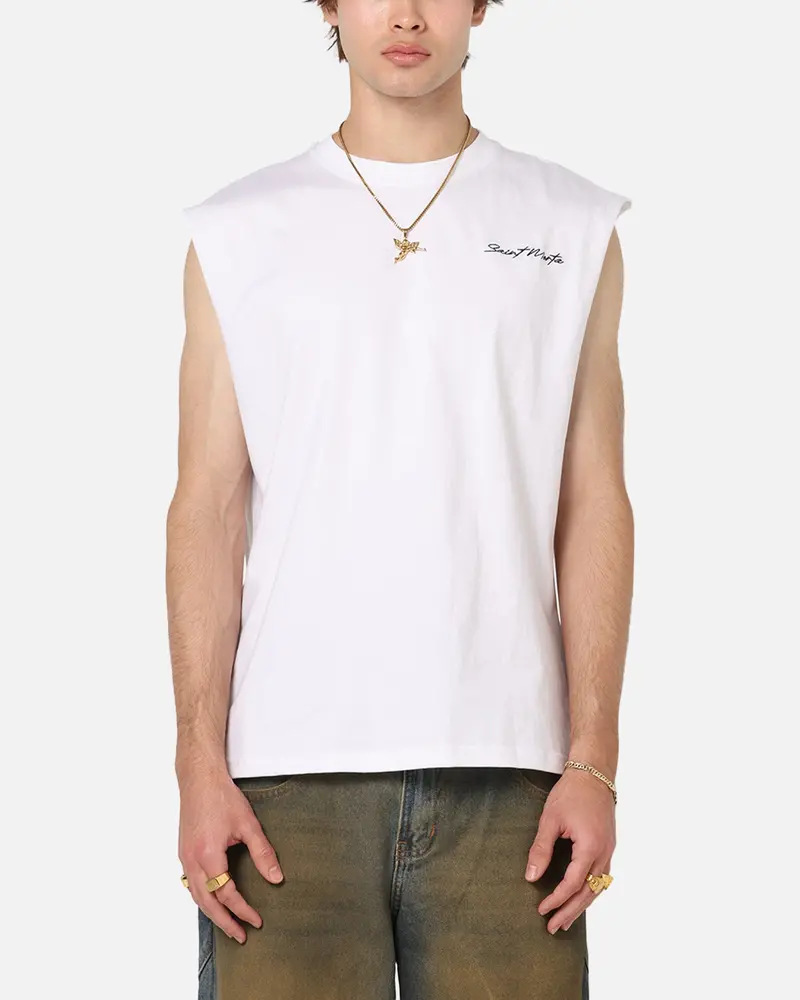 Saint Morta Scription Oversized Muscle T-Shirt White 1