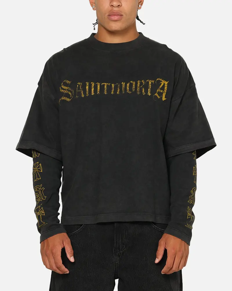 Saint Morta Scripture Long Sleeve Layered T-Shirt Vintage Black 1