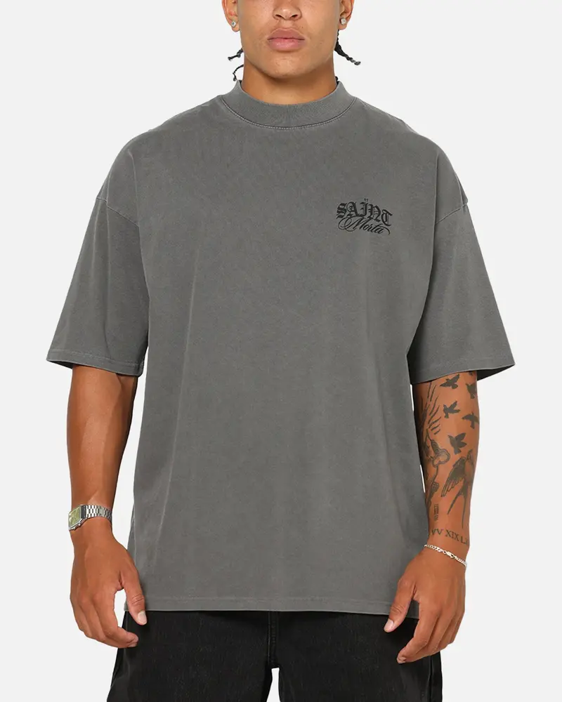 Saint Morta Serenity Mock Neck T-Shirt Washed Charcoal 1