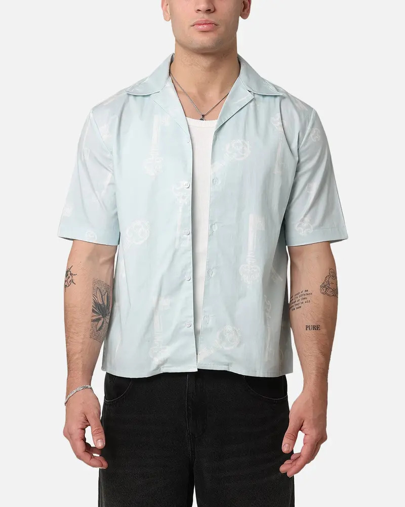 Saint Morta Skeleton Key Button Up Shirt Light Blue 1