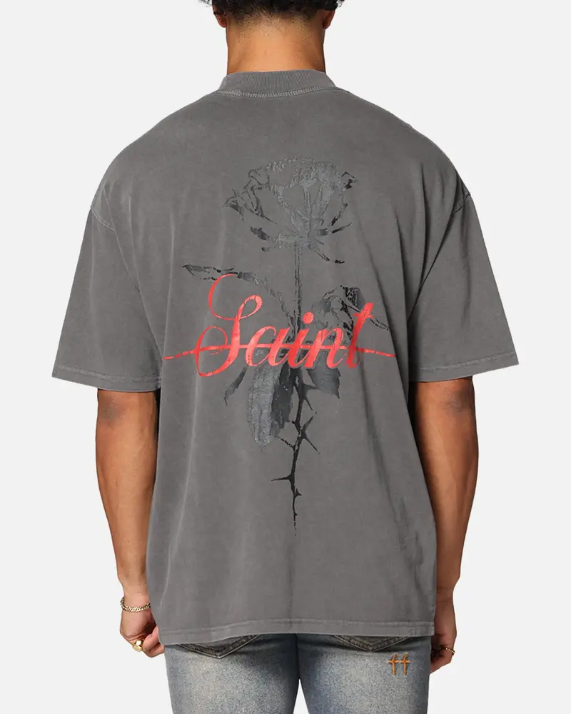 Saint Morta St Valentine Mock Neck T-Shirt Washed Charcoal 1