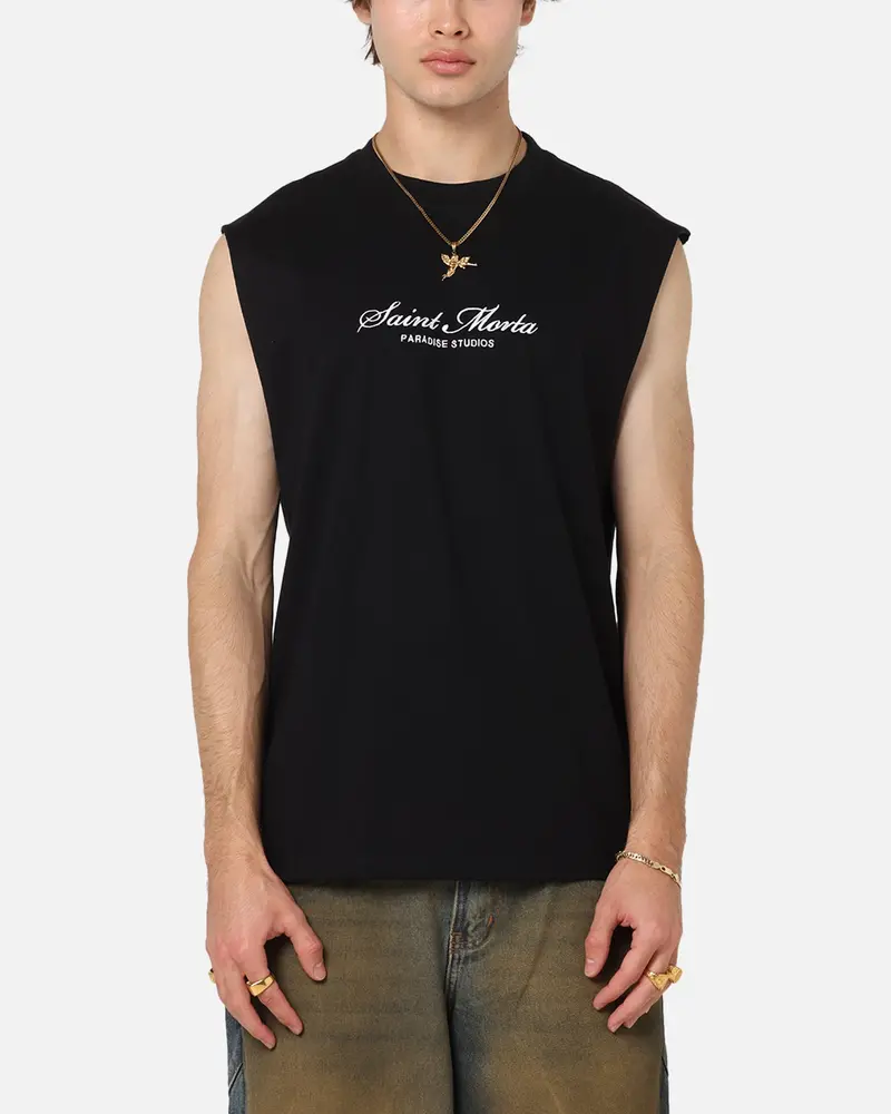 Saint Morta Studios Logo Oversized Muscle T-Shirt Black 1