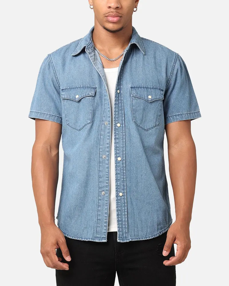 Saint Morta Texan Denim Button Up Shirt Mid Blue Denim 1