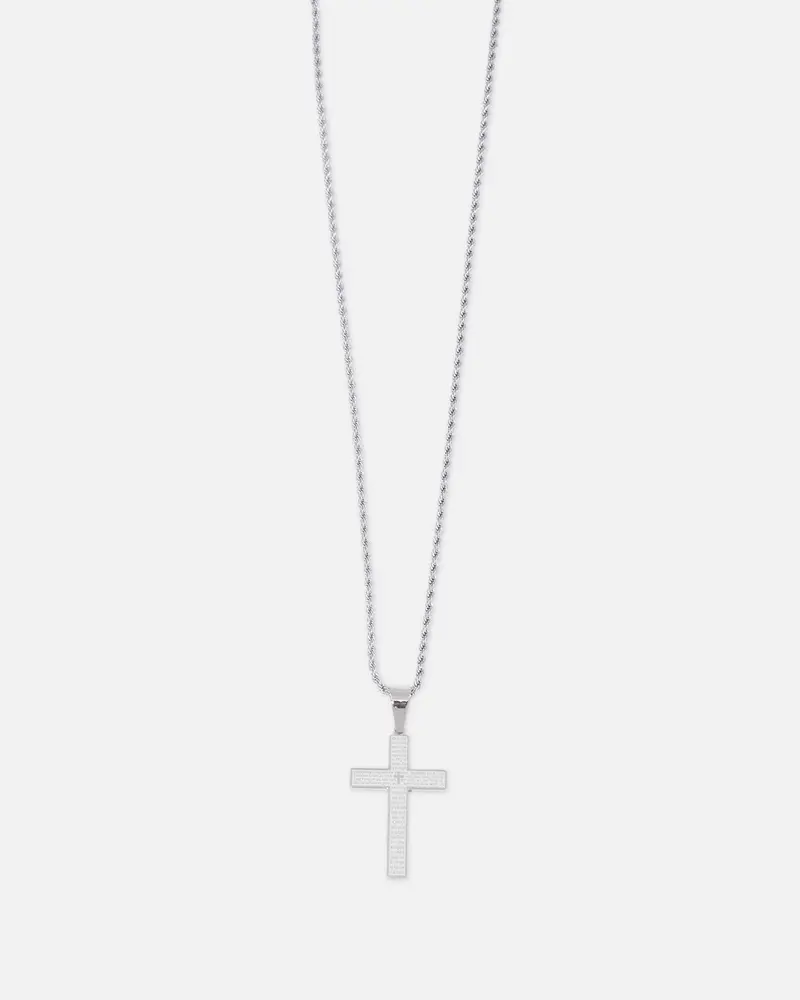 Saint Morta Textured Cross Pendant Chain White Gold 1