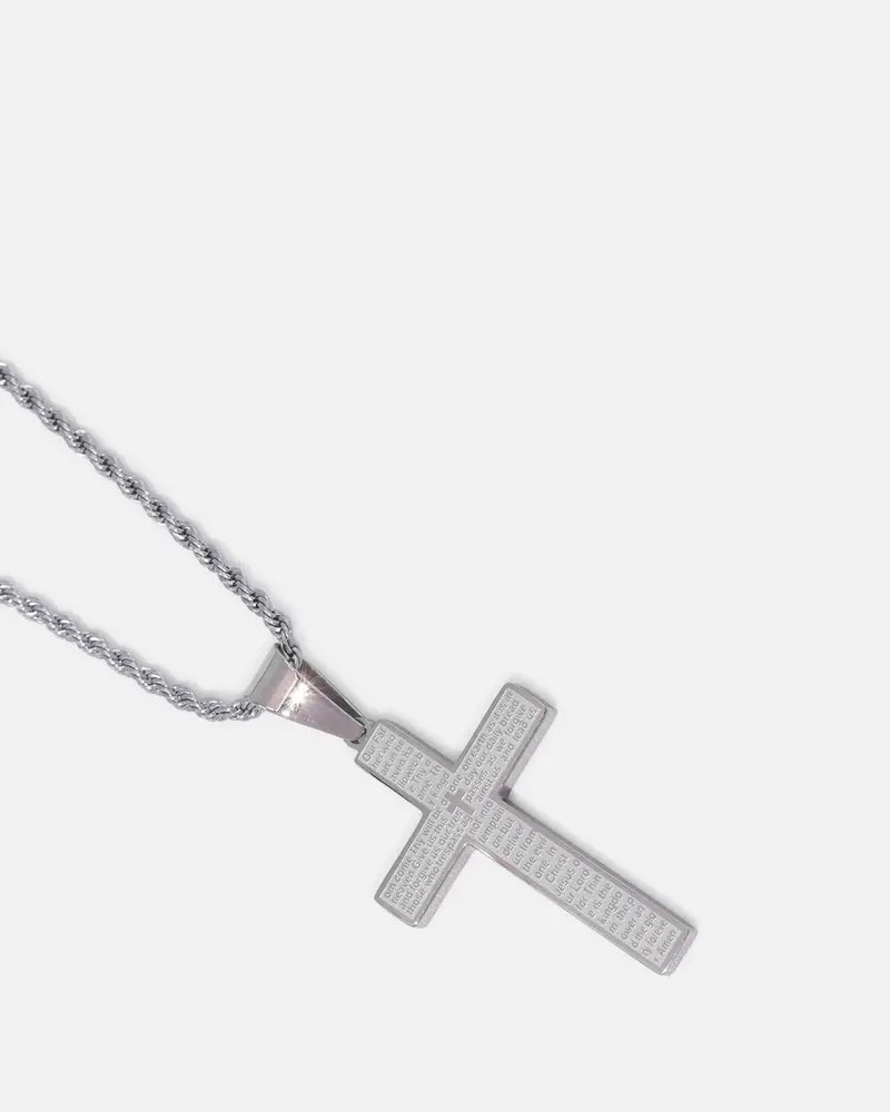 Saint Morta Textured Cross Pendant Chain White Gold 3