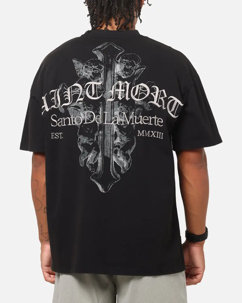 Saint Morta The Cross Boxy T-Shirt Black Acidwash 1