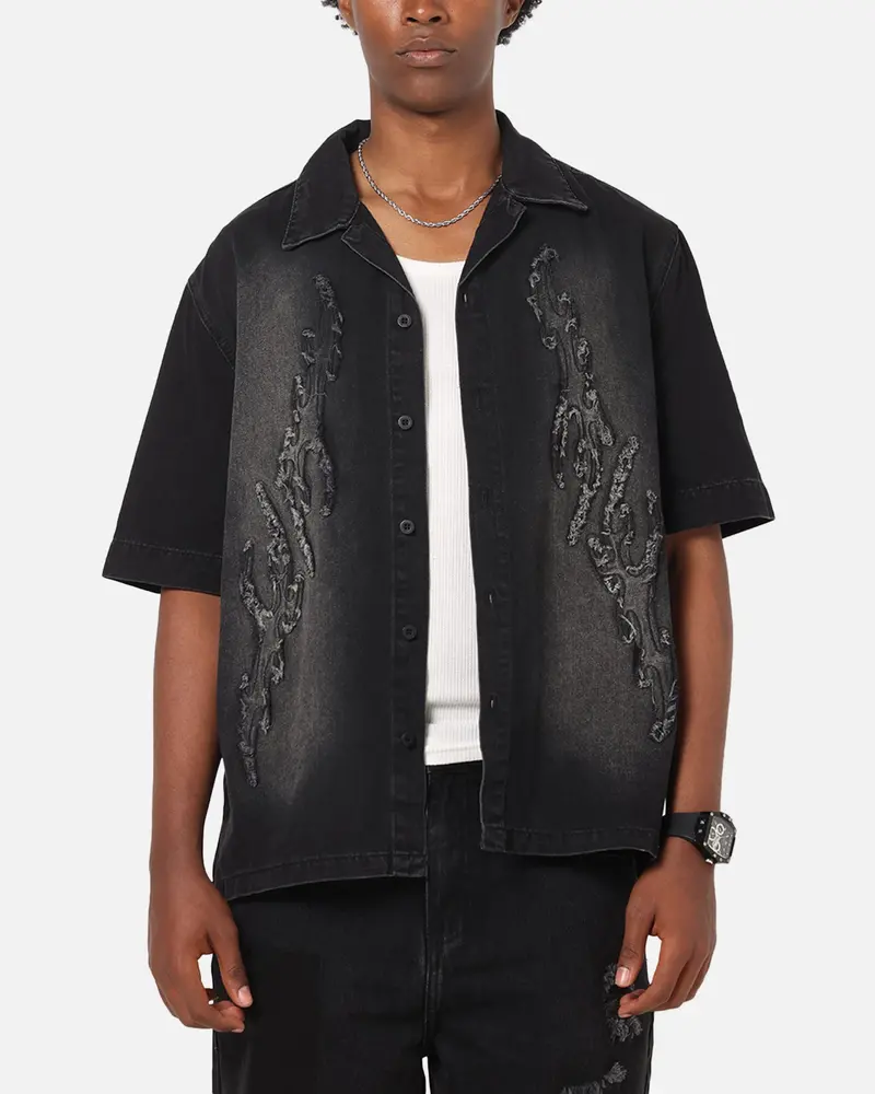 Saint Morta Tribal Denim Button Up Shirt Sunfade Black 1