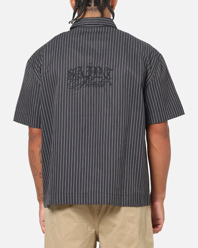 Saint Morta Valhala Pinstripe Button Up Shirt Black/White 1