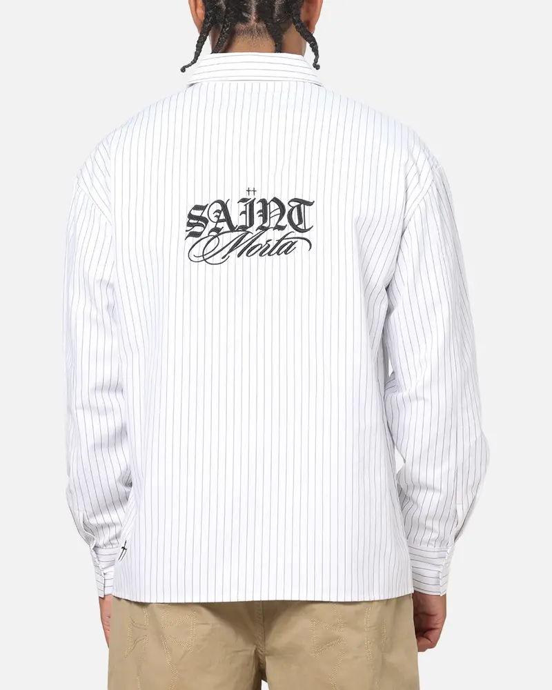 Saint Morta Valhala Pinstripe Long Sleeve Button Up Shirt White/Black 1