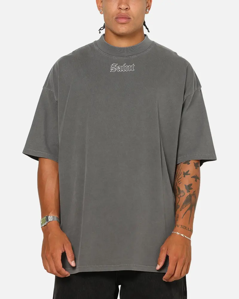 Saint Morta Vigil Mock Neck T-Shirt Washed Charcoal 1