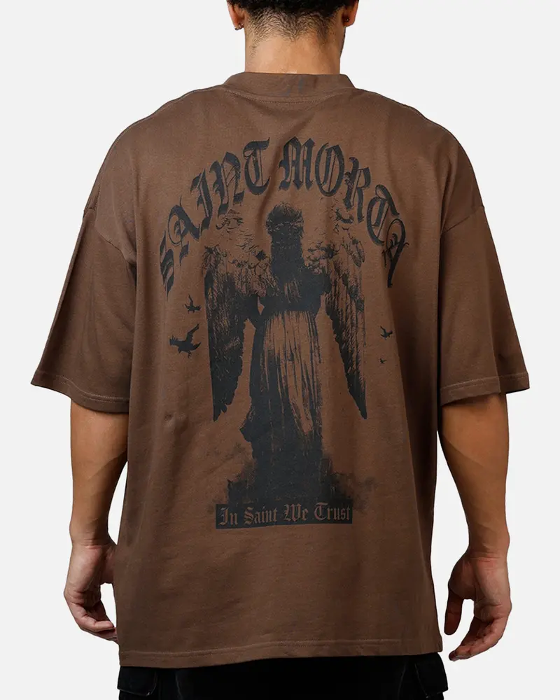 Saint Morta Virtues Mock Neck T-Shirt Brown 1