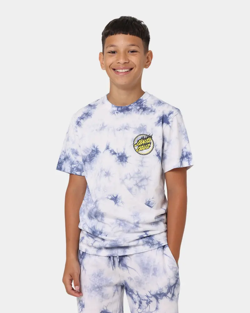 Santa Cruz Kids' Checked Out Flamed Dot Front T-Shirt Blue Tie Dye 1