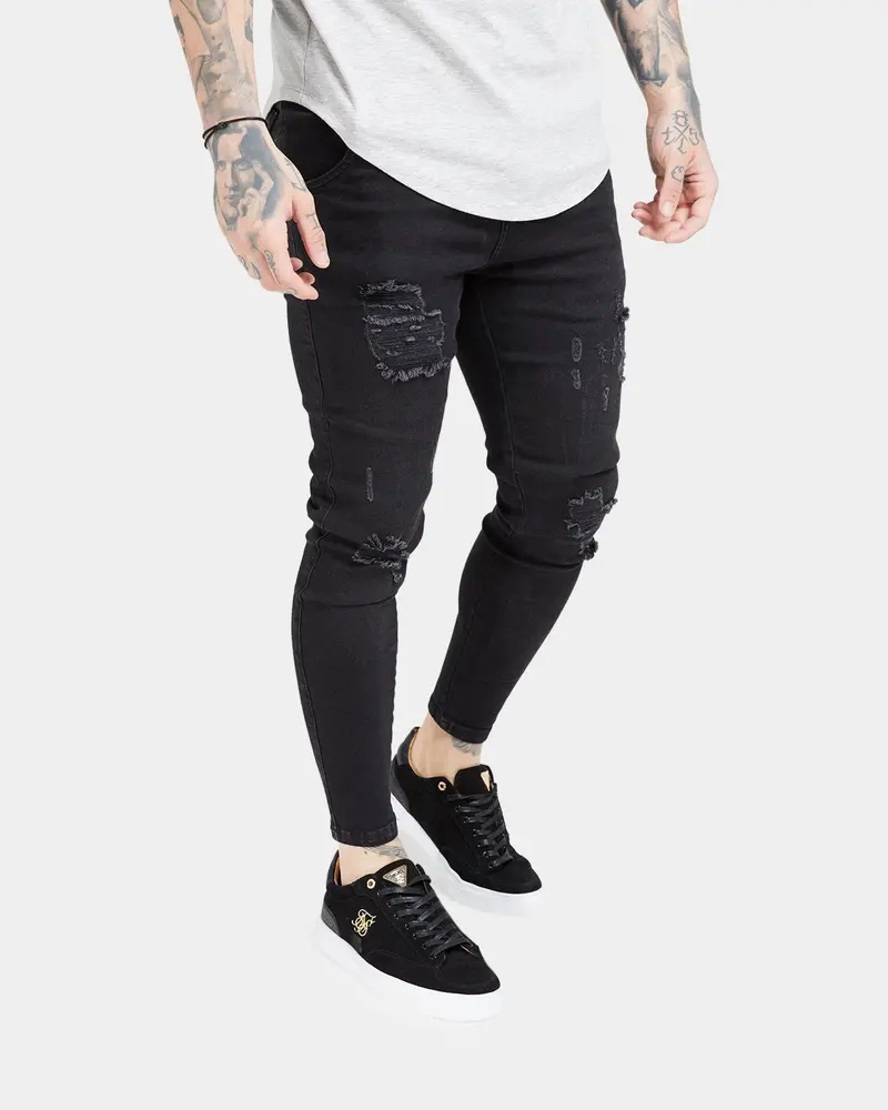 Sik Silk Distressed Denim Jeans Black 1