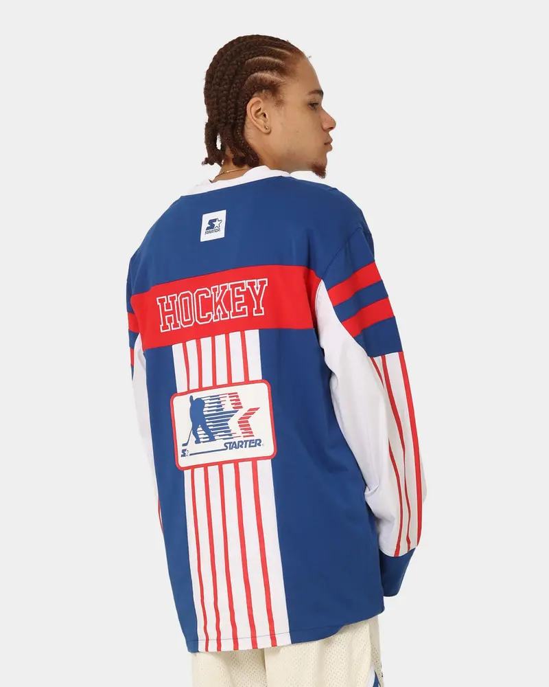 Starter Stripes Hockey Long Sleeve T-Shirt Blue/White/Red 1