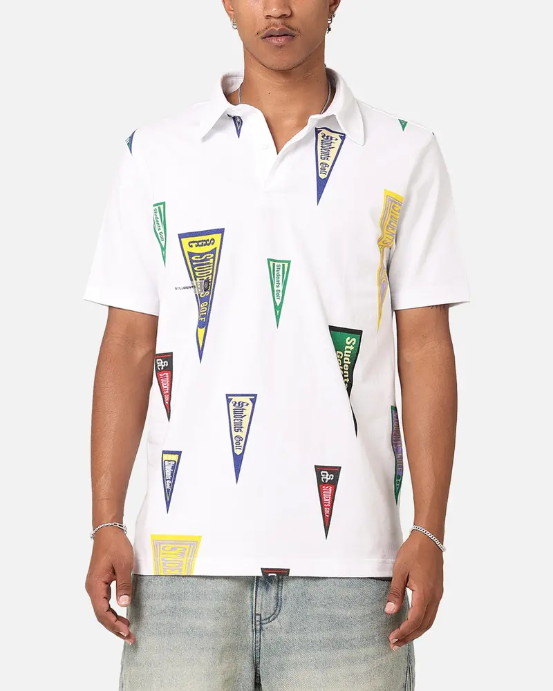 Students Golf Harris Pique Short Sleeve Polo Shirt White 1