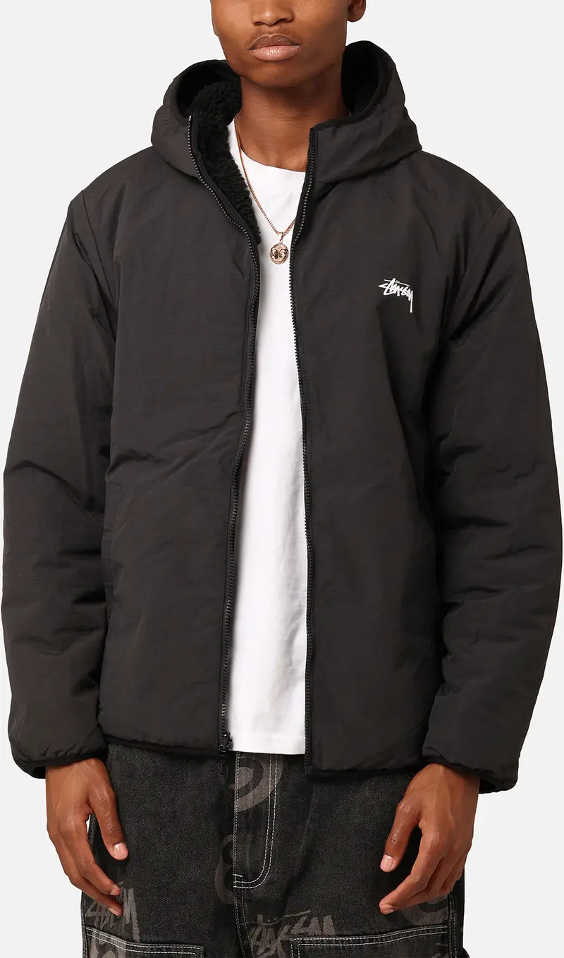 Stüssy 8 Ball Sherpa Reversible Hoodie Black 1