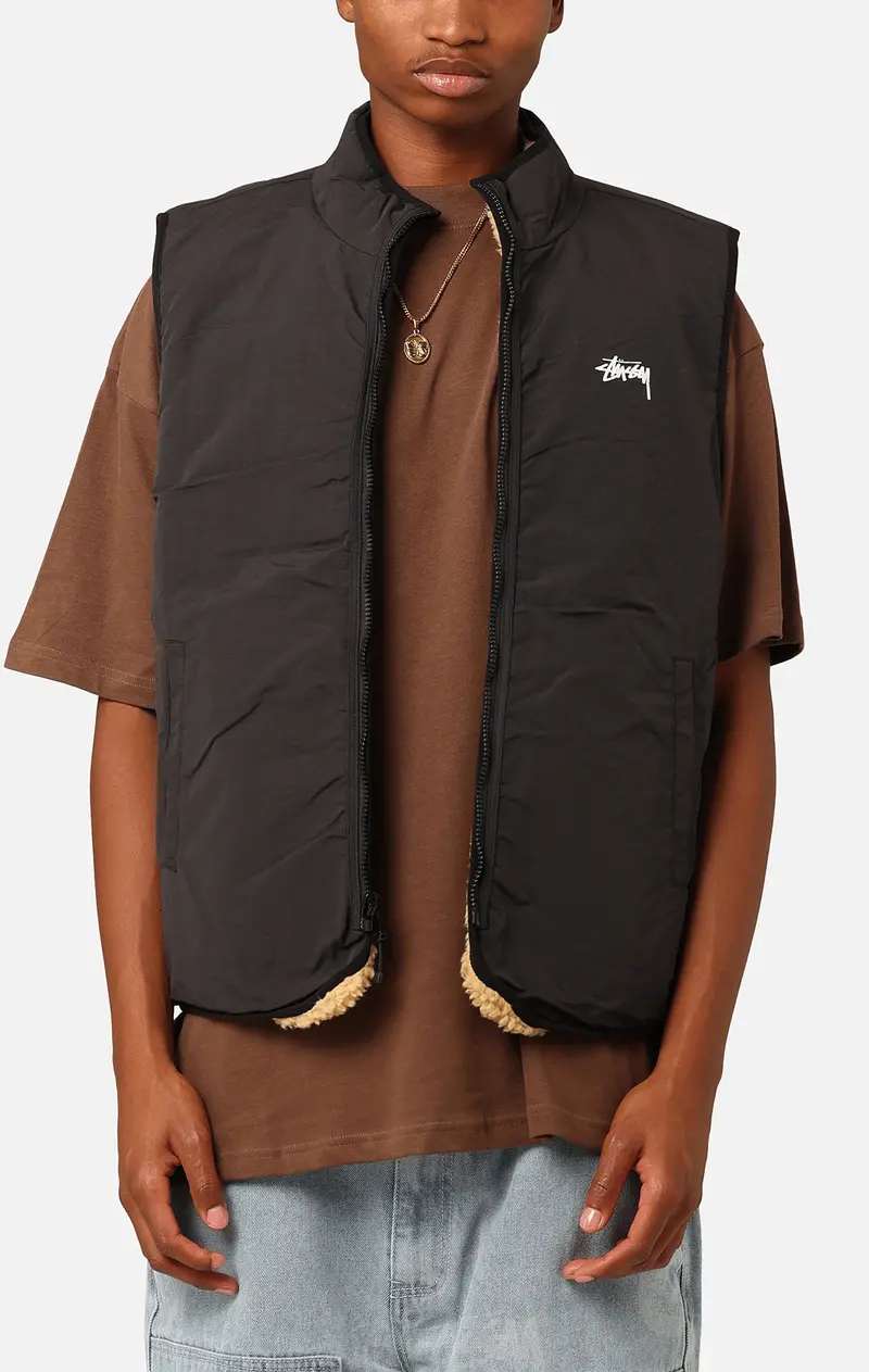 Stüssy 8 Ball Sherpa Reversible Vest Tan 1