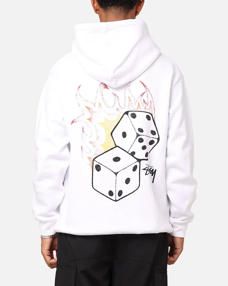 Stussy Fire Dice Fleece Hoodie White 1