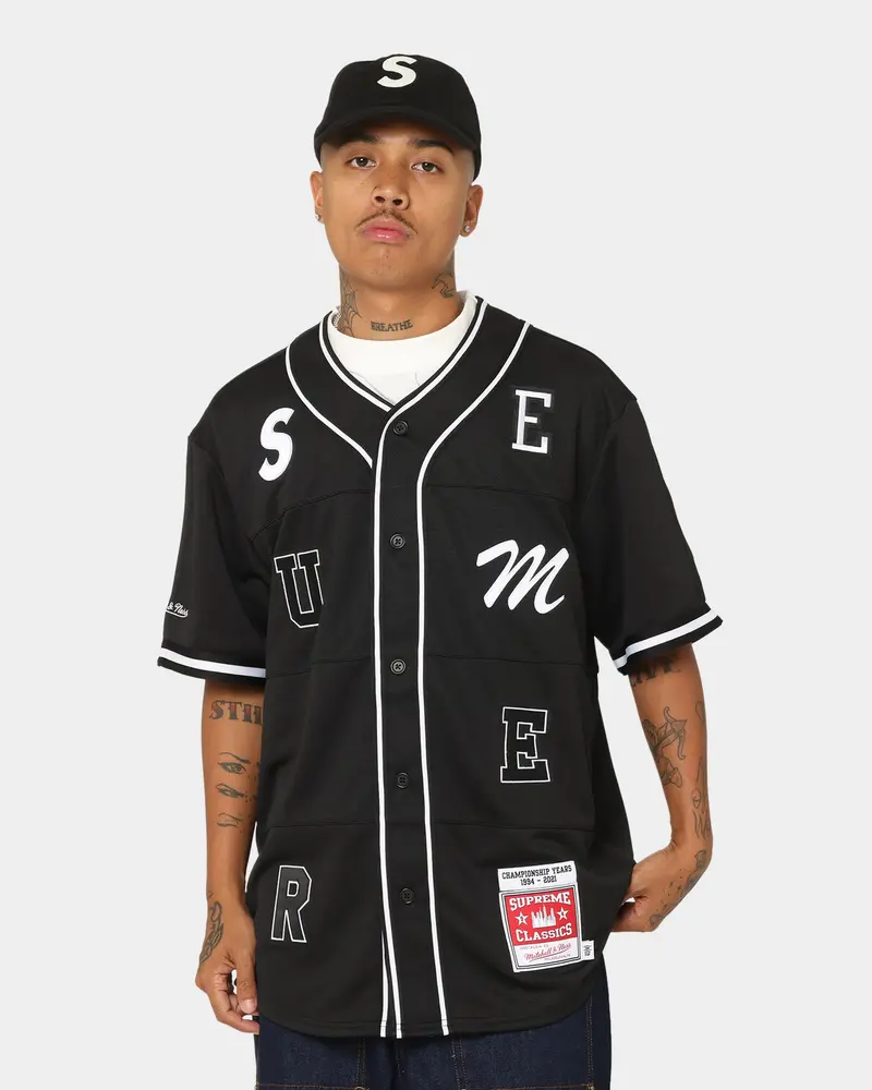 Supreme X Mitchell & Ness Patch Baseball Jersey Black 1