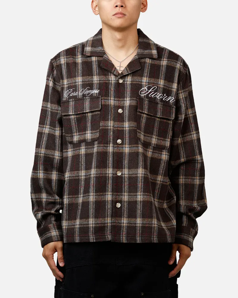 Sworn To Us Lotus Angel Flannel Button Up Shirt Brown 1