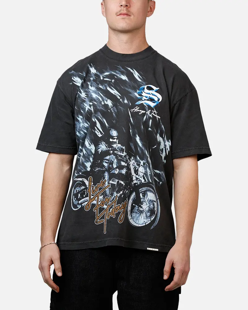 Sworn To Us Ride Strong 'Outlaw Spirit' T-Shirt Washed Black 1