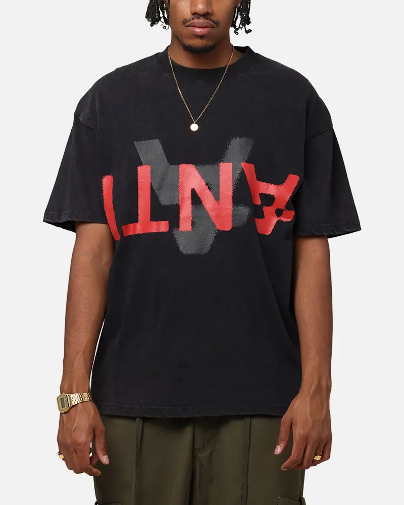 The Anti Order Echo Spray Drop Shoulder T-Shirt Black Acidwash 1