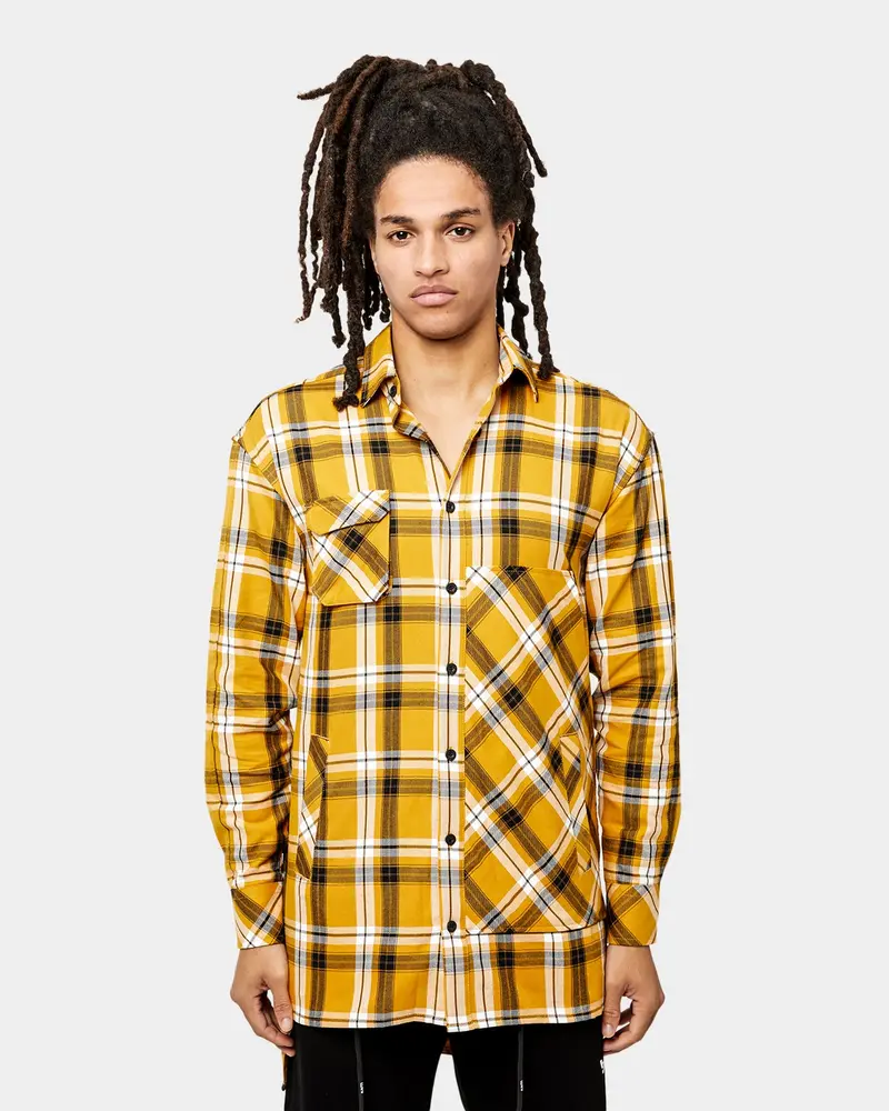 The Anti Order Man Made Long Sleeve Flannel Shirt Black/Yellow/White 1