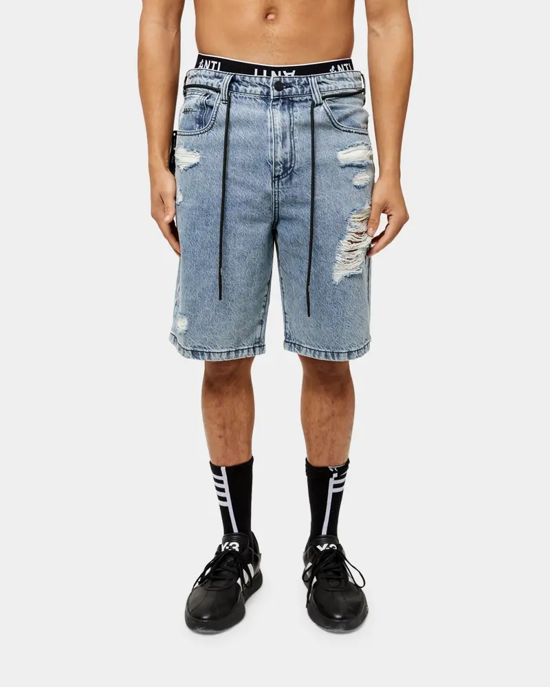 The Anti Order Post War Denim Shorts Stone Wash Blue 1