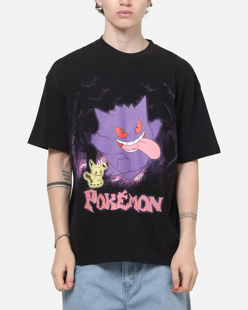 The Pokémon Collection By 73Studio Gengar Mimikyu T-Shirt Black Acidwash 1
