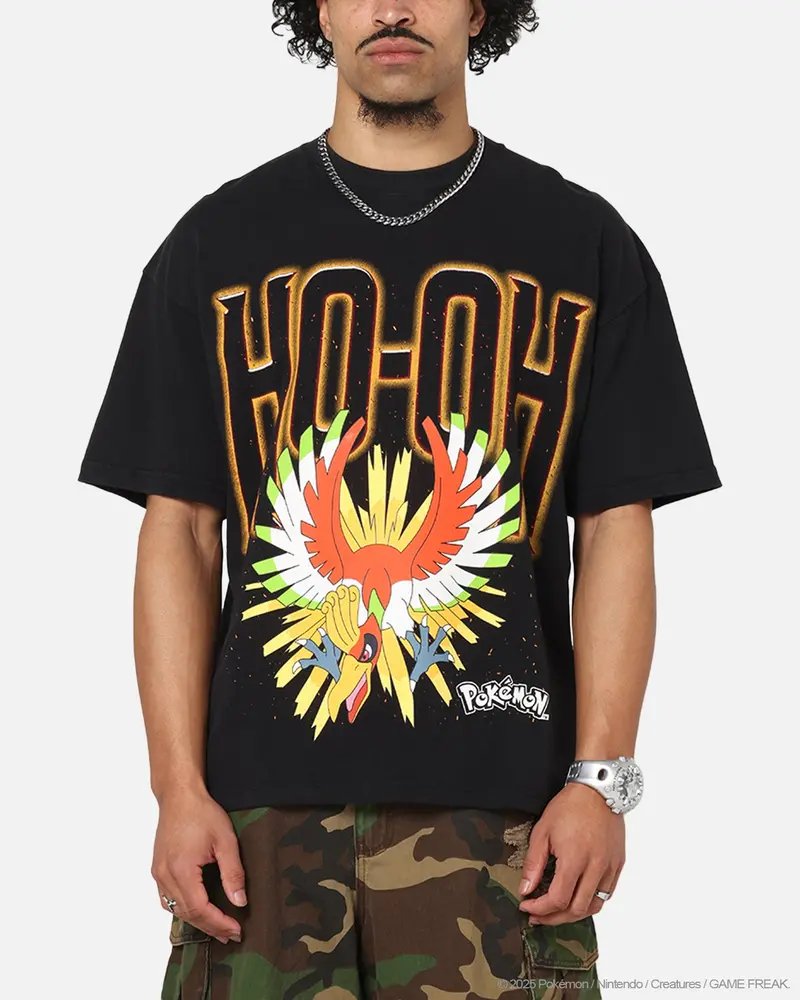 The Pokémon Collection By 73Studio Ho-Oh T-Shirt Black Acidwash 1